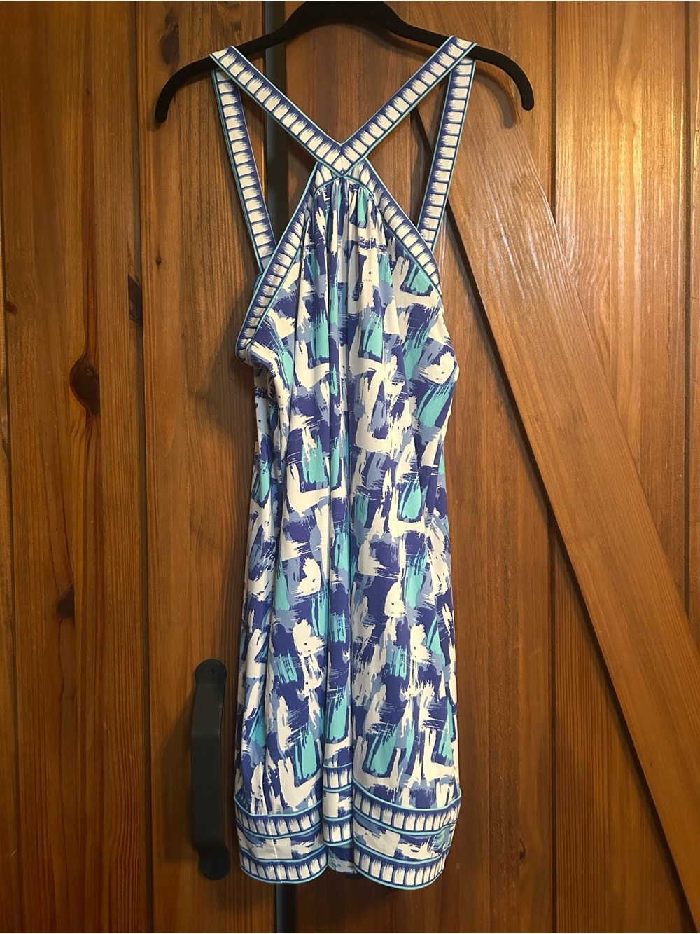 NWOT BCBGMaxAzria Blue and White Printed Dress w/pockets